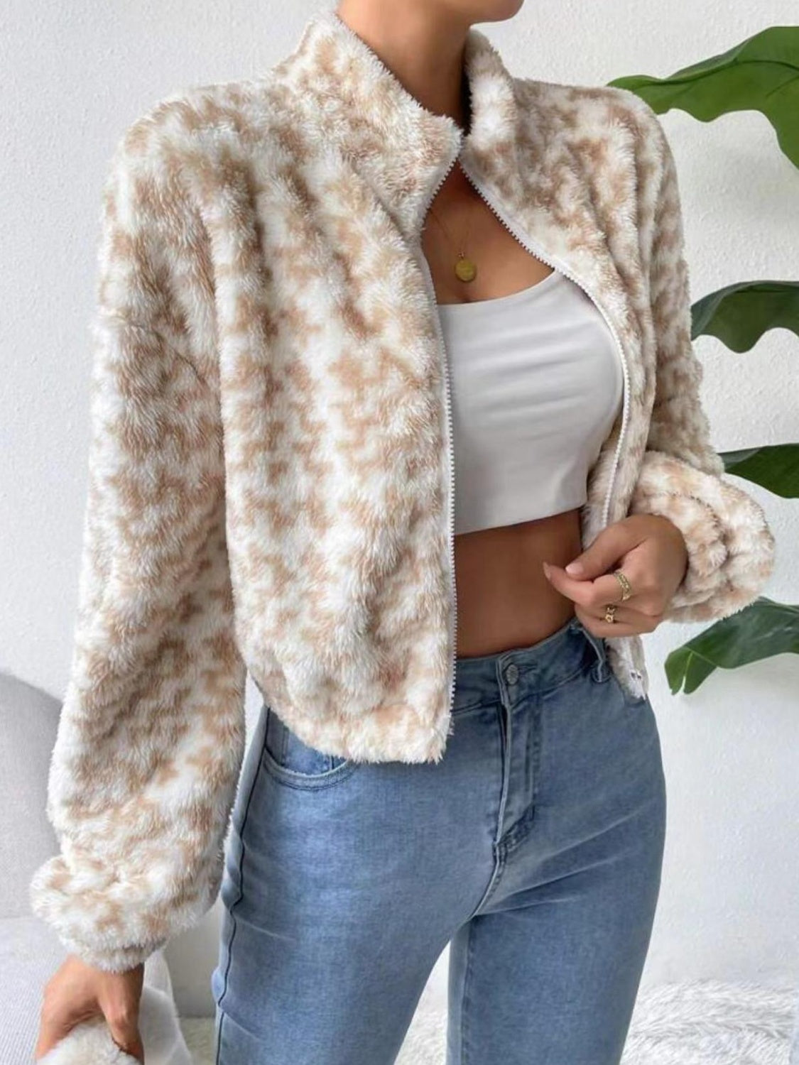 Zip Up Long Sleeve Fuzzy Outerwear-Angel Casuals