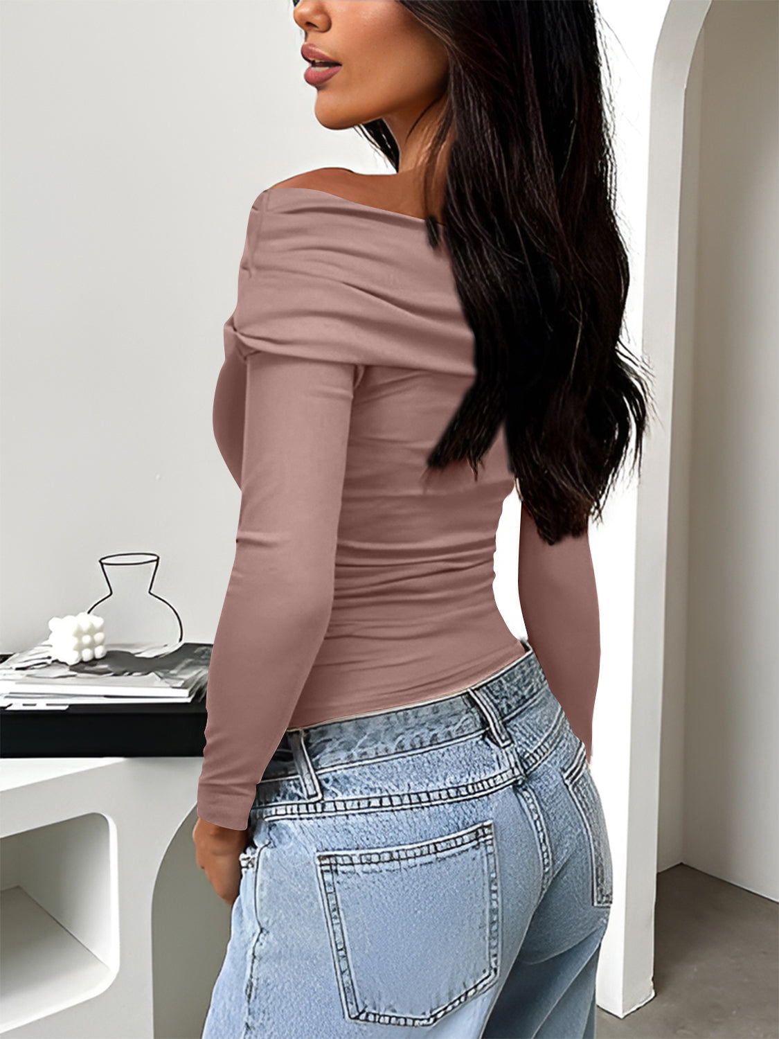 Ruched One Shoulder Long Sleeve T-Shirt-Angel Casuals