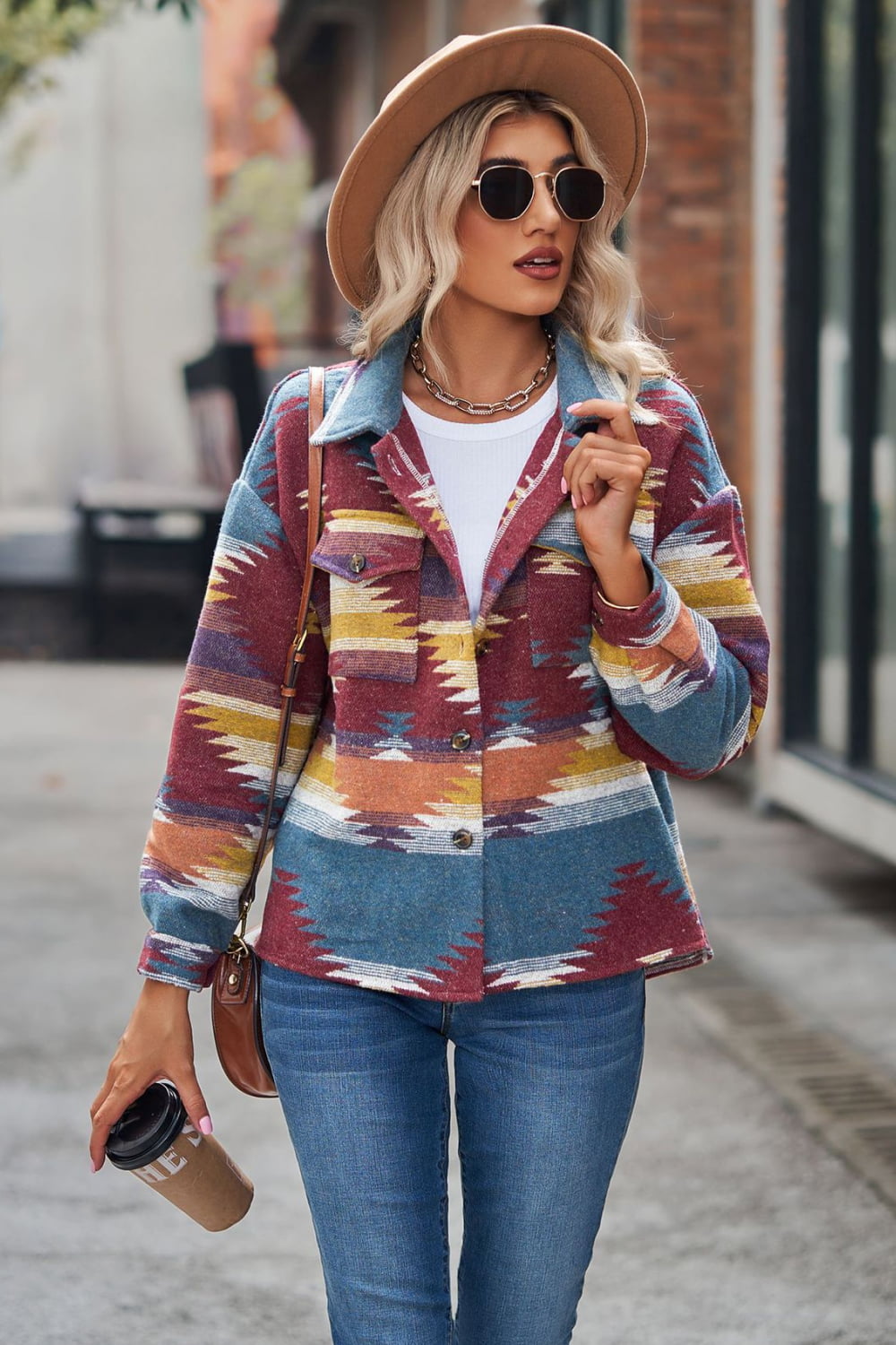 Printed Collared Neck Jacket-Angel Casuals