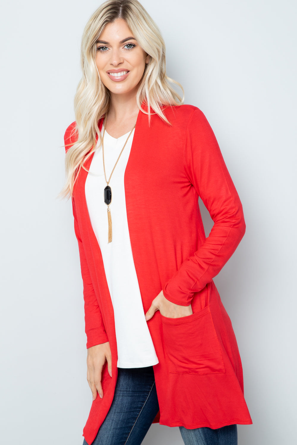 Celeste Full Size Open Front Cardigan with Pockets-Angel Casuals