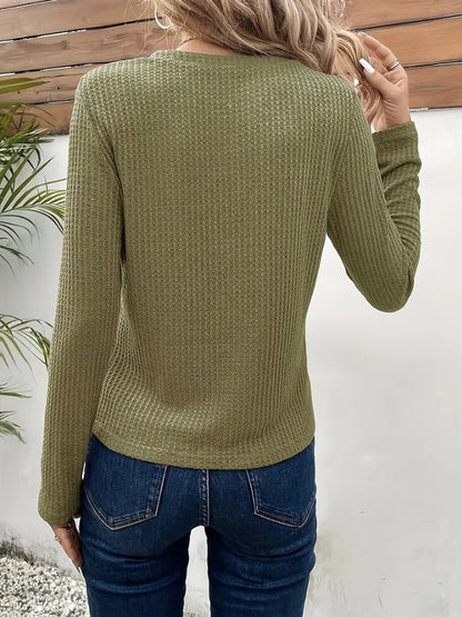 Notched Long Sleeve T-Shirt-Angel Casuals