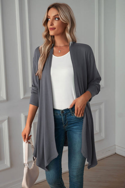 Open Front Long Sleeve Cardigan-Angel Casuals