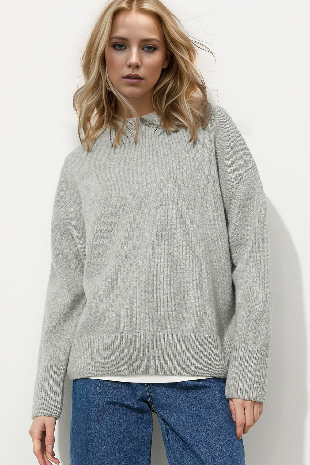 Basic Bae Round Neck Dropped Shoulder Long Sleeve Sweater-Angel Casuals