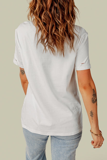 Distressed Round Neck Tee-Angel Casuals