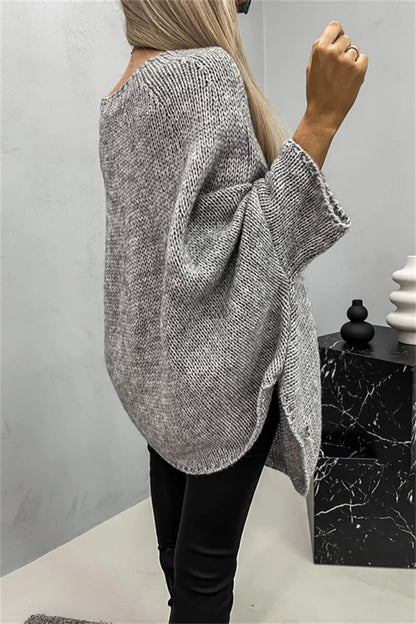 Round Neck Batwing Sleeve Sweater-Angel Casuals