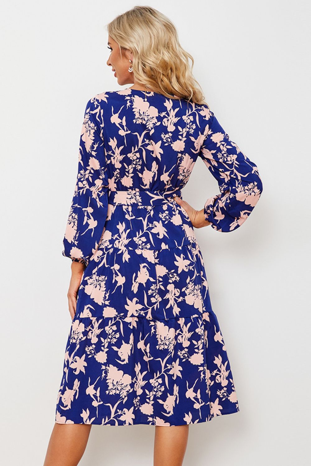 Floral Belted Tiered Midi Dress-Angel Casuals