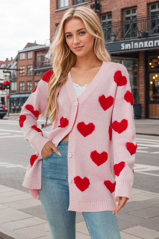 Heart Button Down Long Sleeve Cardigan-Angel Casuals