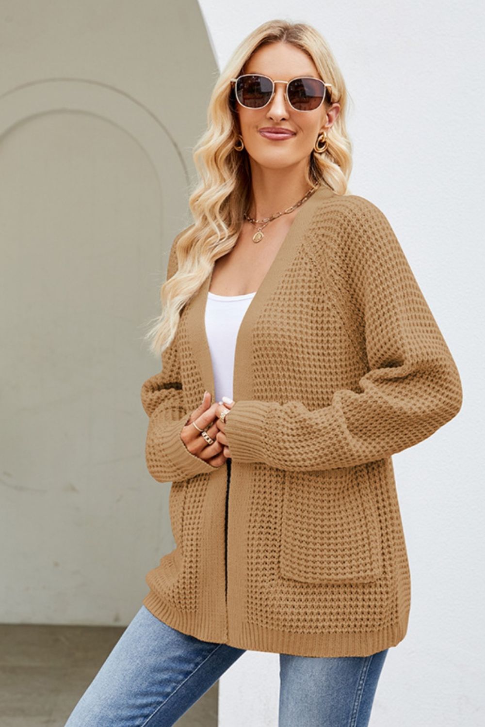 Open Front Raglan Sleeve Pocketed Cardigan-Angel Casuals