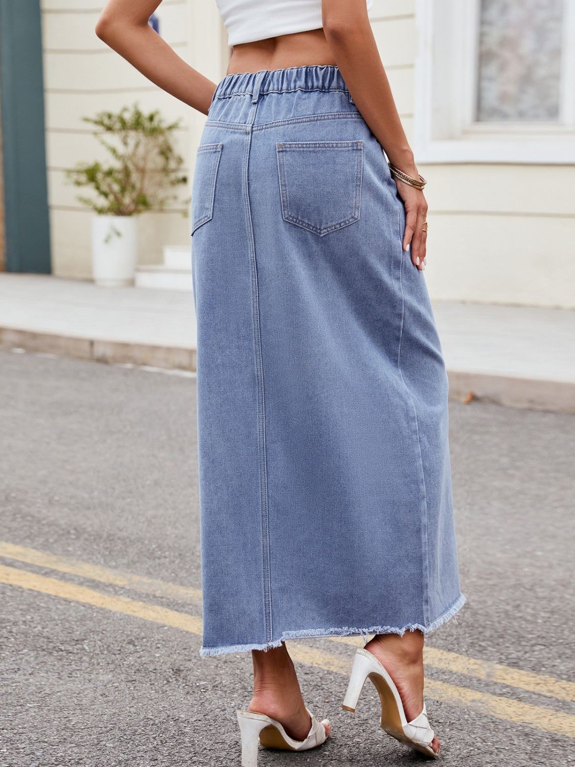 Slit Asymmetrical Waist Denim Skirt-Angel Casuals