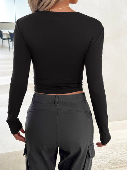 Round Neck Long Sleeve T-Shirt-Angel Casuals