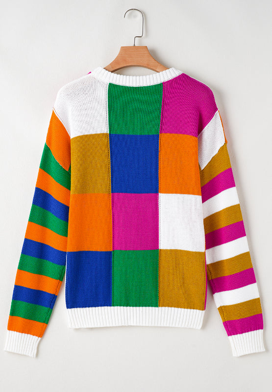 Color Block Round Neck Long Sleeve Sweater-Angel Casuals