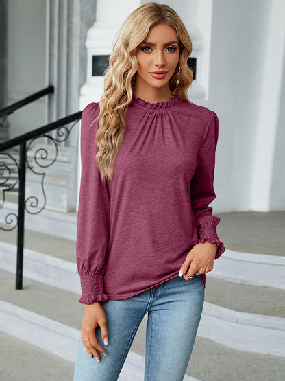 Round Neck Flounce Sleeve Blouse-Angel Casuals