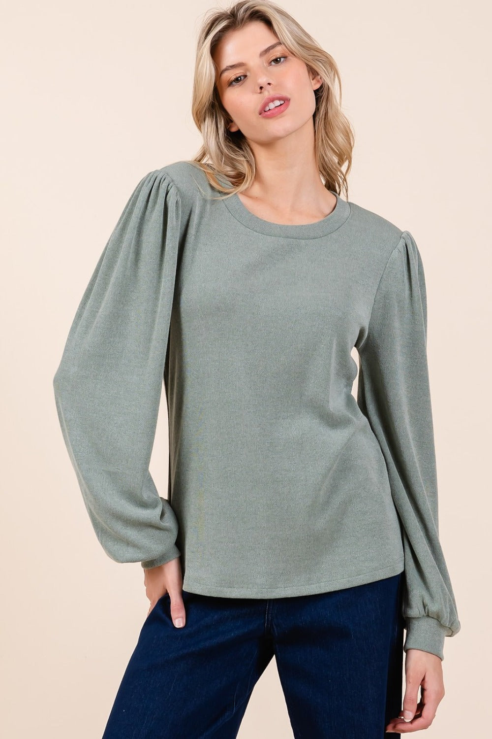 Mittoshop Round Neck Long Sleeve Rib Knit Top-Angel Casuals