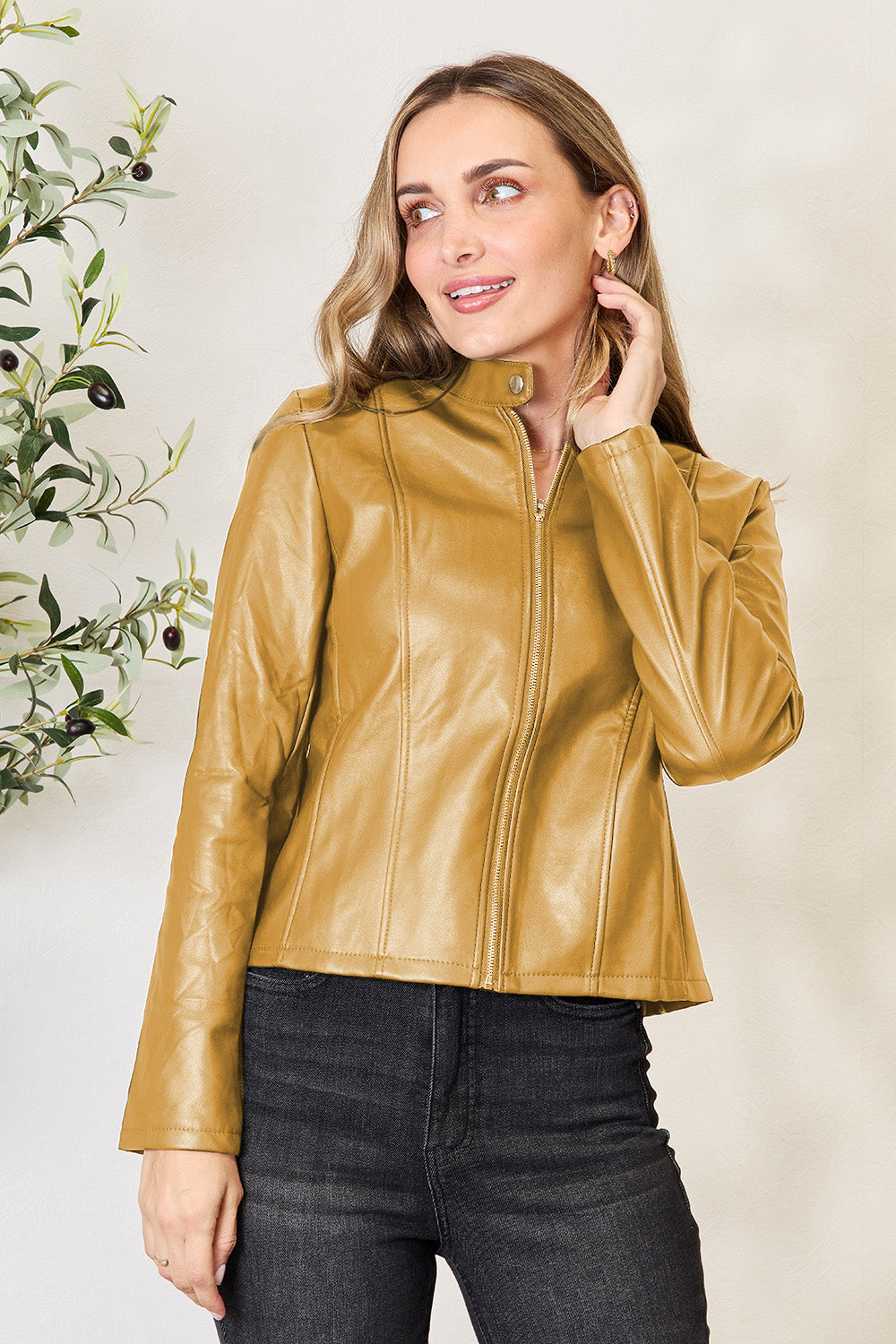 Mock Neck Zip Up Jacket-Angel Casuals