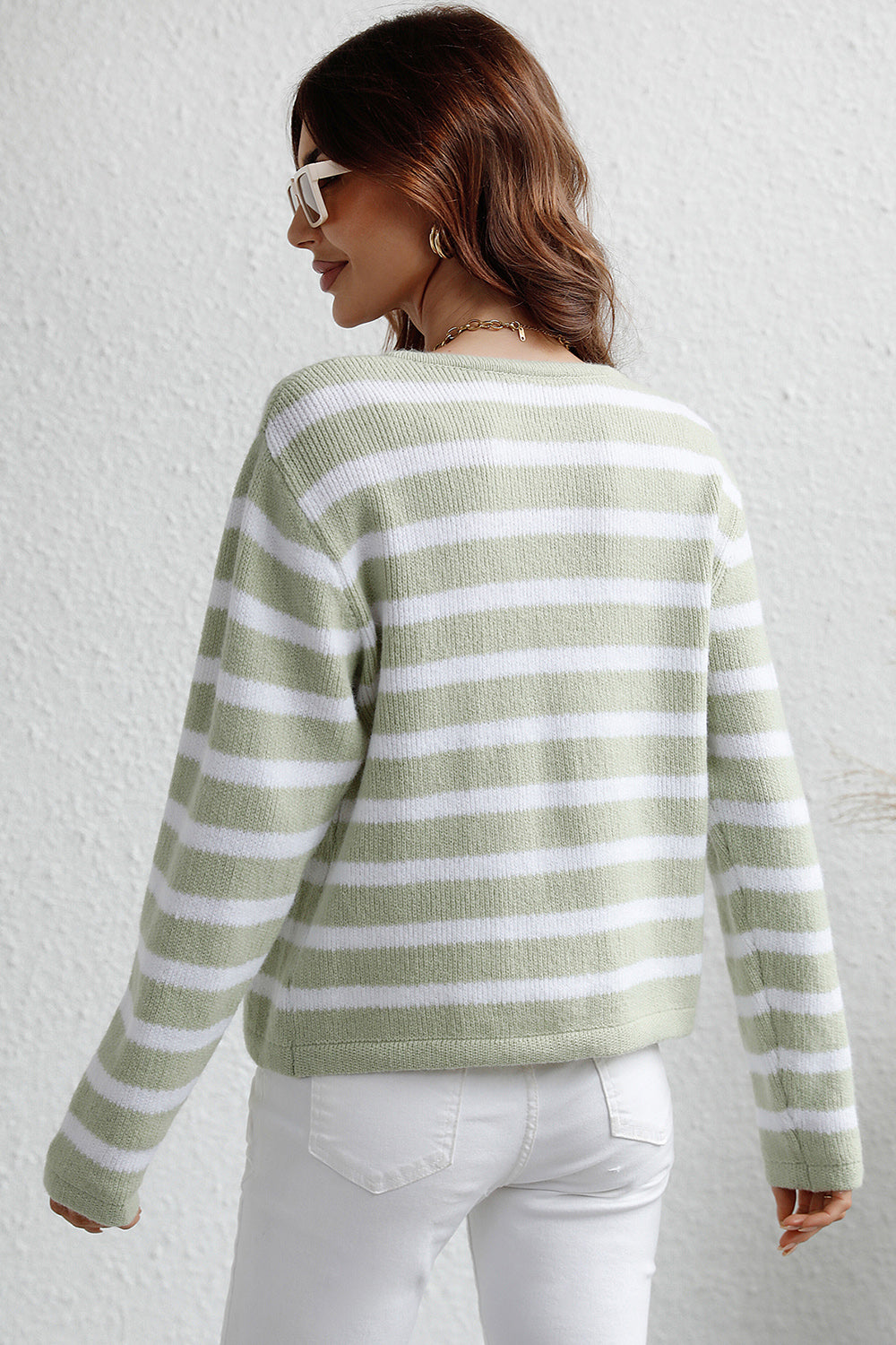 Striped Button Down Long Sleeve Cardigan-Angel Casuals