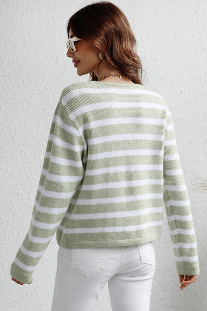Striped Button Down Long Sleeve Cardigan-Angel Casuals
