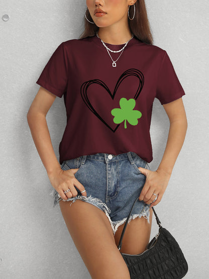 Heart Lucky Clover Short Sleeve T-Shirt-Angel Casuals