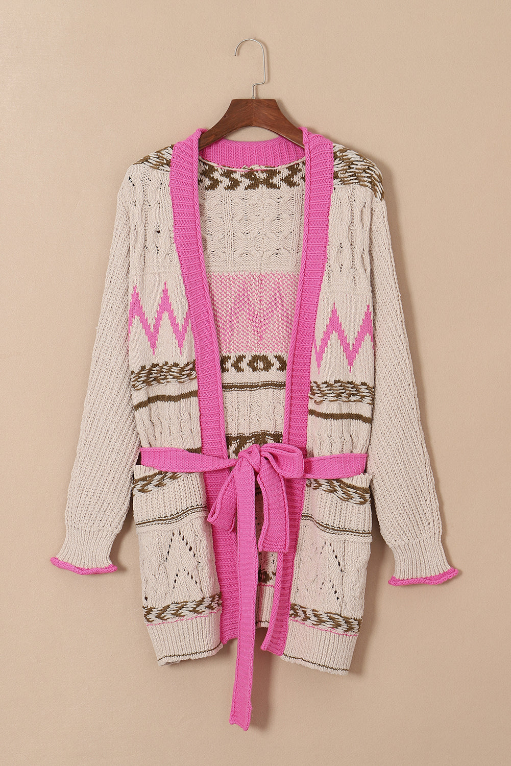 Contrast Tied Open Front Cardigan-Angel Casuals