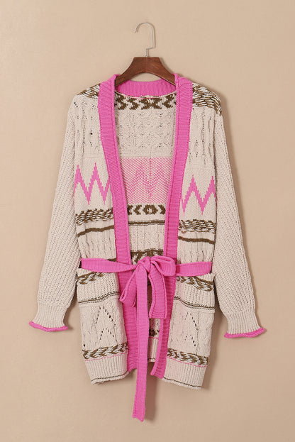 Contrast Tied Open Front Cardigan-Angel Casuals
