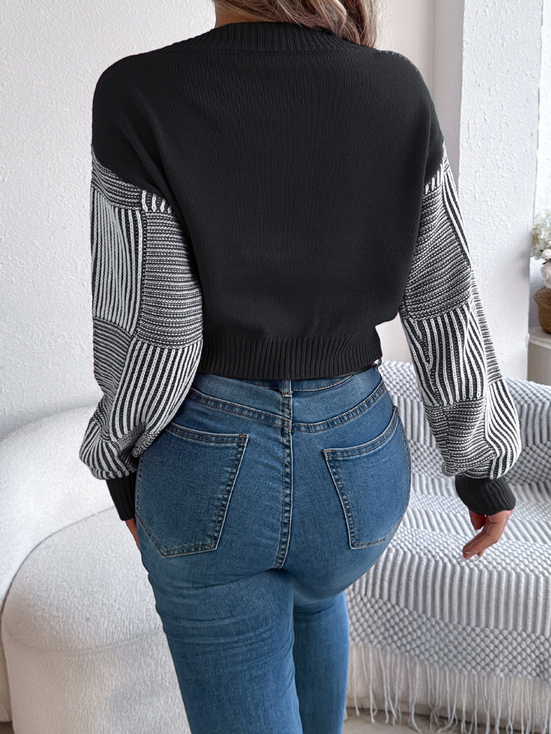 Striped V-Neck Long Sleeve Sweater-Angel Casuals