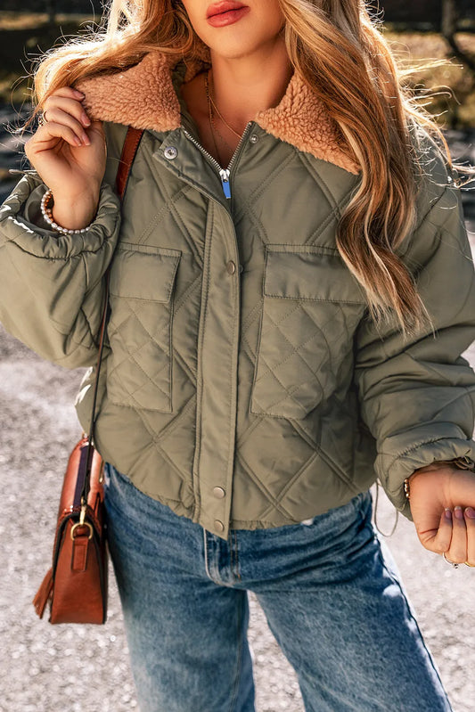 Drawstring Collared Neck Long Sleeve Winter Coat-Angel Casuals