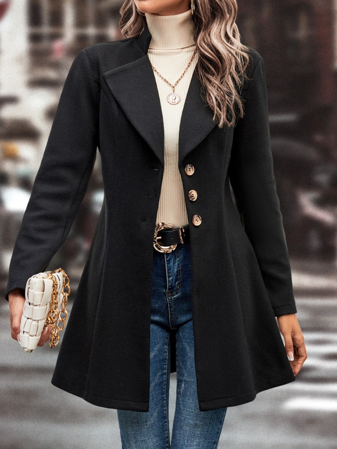 Collared Neck Long Sleeve Longline Coat-Angel Casuals