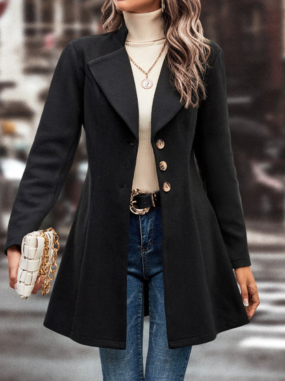 Collared Neck Long Sleeve Longline Coat-Angel Casuals