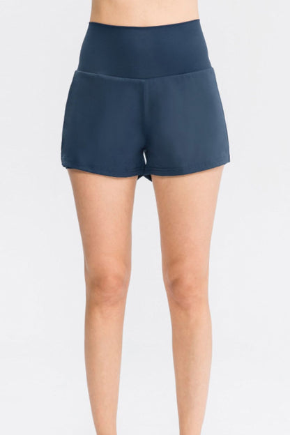 Wide Waistband Sports Shorts with Pockets-Angel Casuals