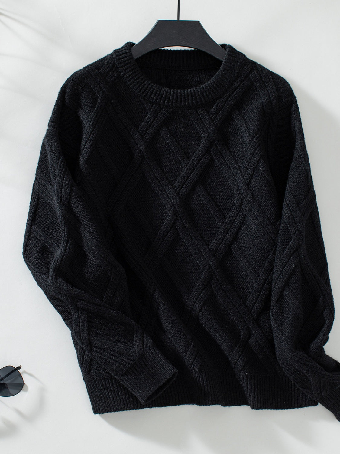 Geometric Round Neck Long Sleeve Sweater-Angel Casuals