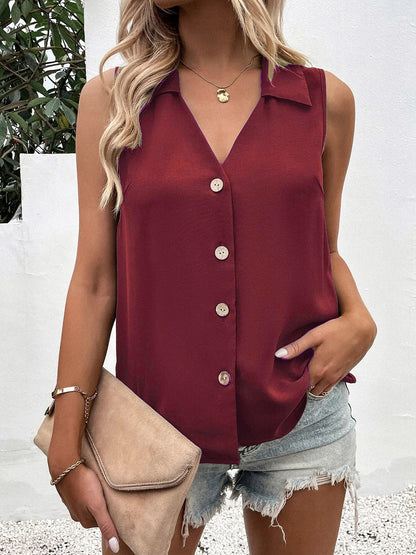 Full Size Johnny Collar Button Up Tank-Angel Casuals