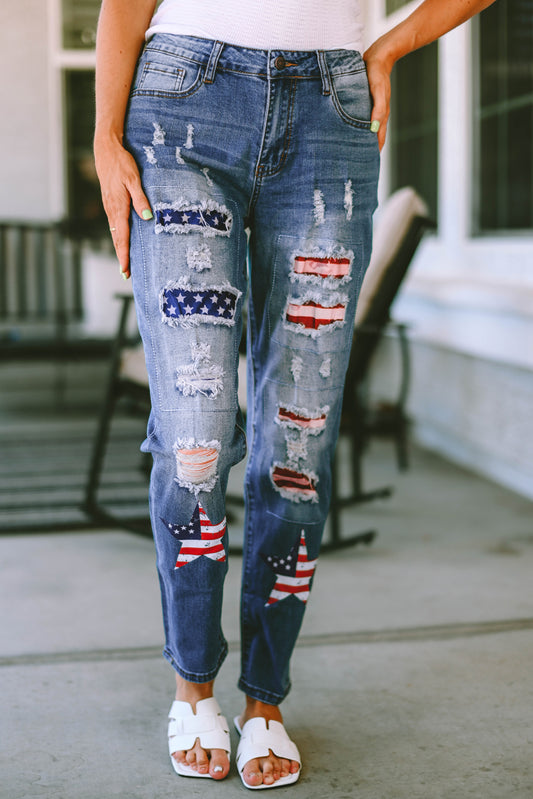 Distressed Straight Jeans with Pockets-Angel Casuals