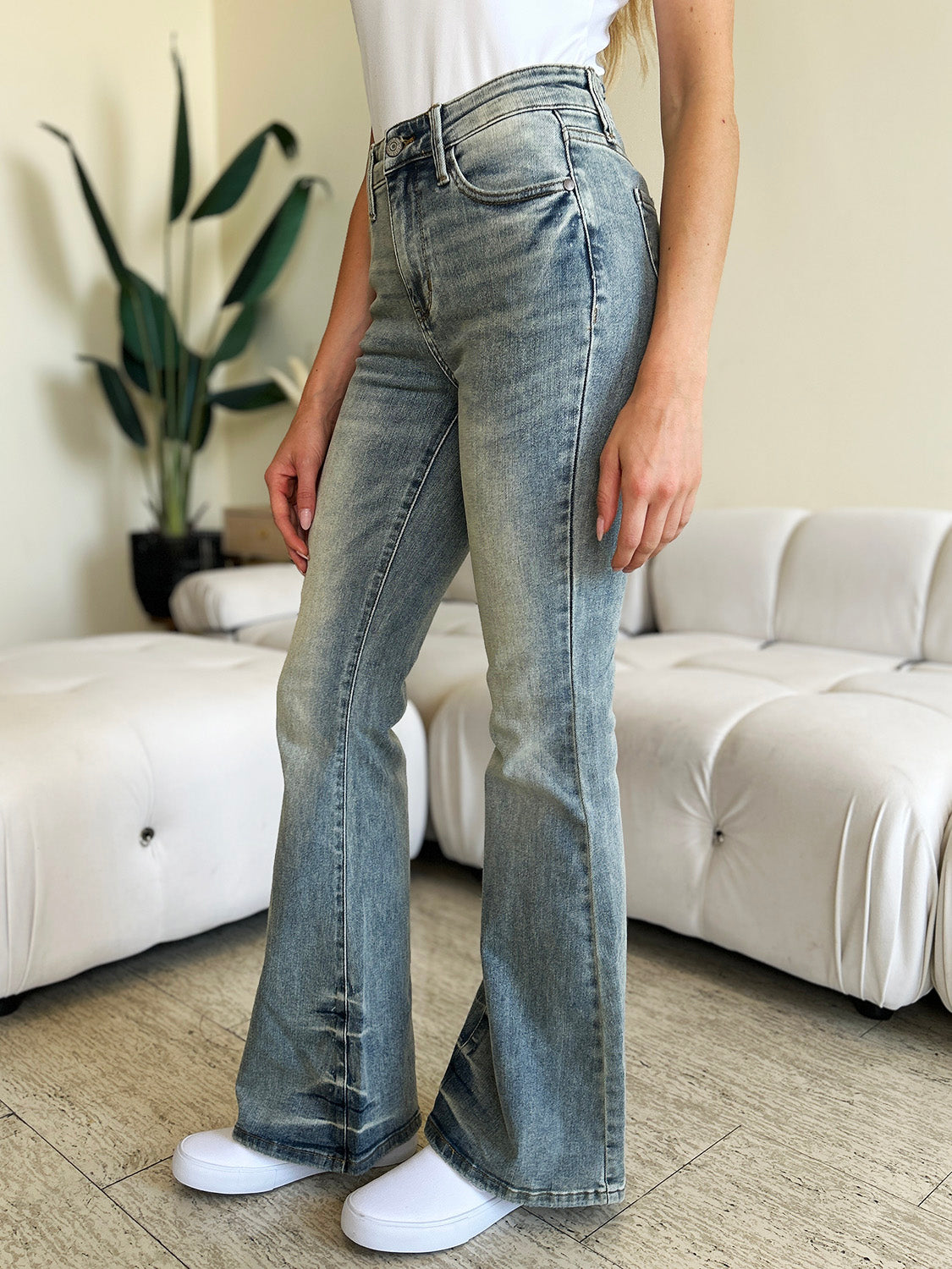 Judy Blue Full Size Mid Rise Flare Jeans-Angel Casuals