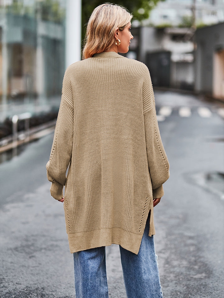 Long Sleeve Waffle-Knit Cardigan-Angel Casuals