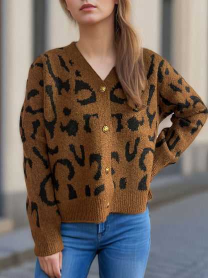 Leopard V-Neck Button Up Cardigan-Angel Casuals