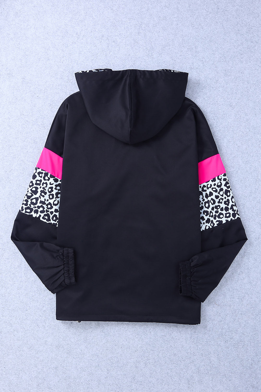 Double Take Leopard Color Block Zip-Up Hooded Jacket-Angel Casuals