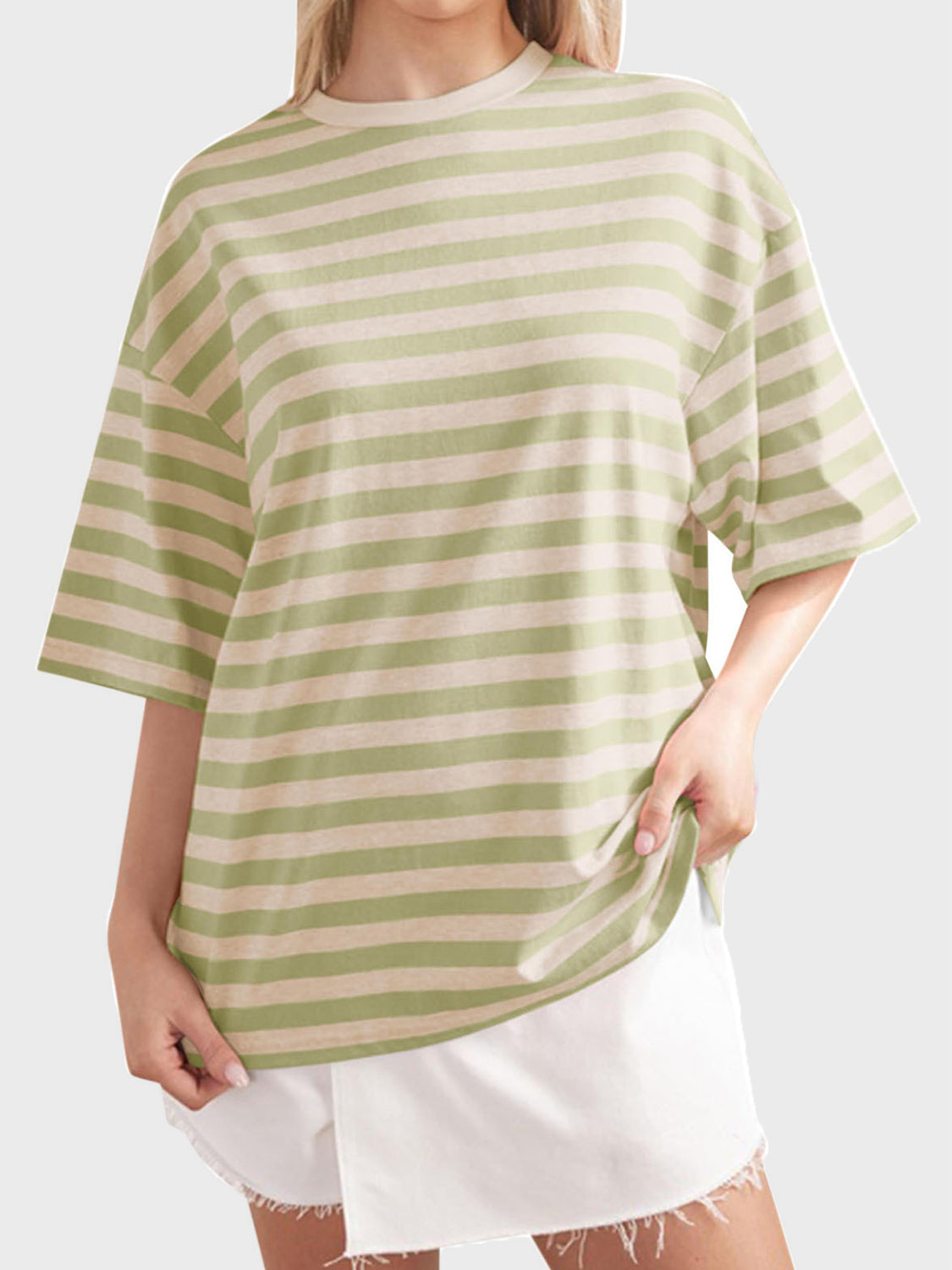 Striped Round Neck Half Sleeve T-Shirt-Angel Casuals