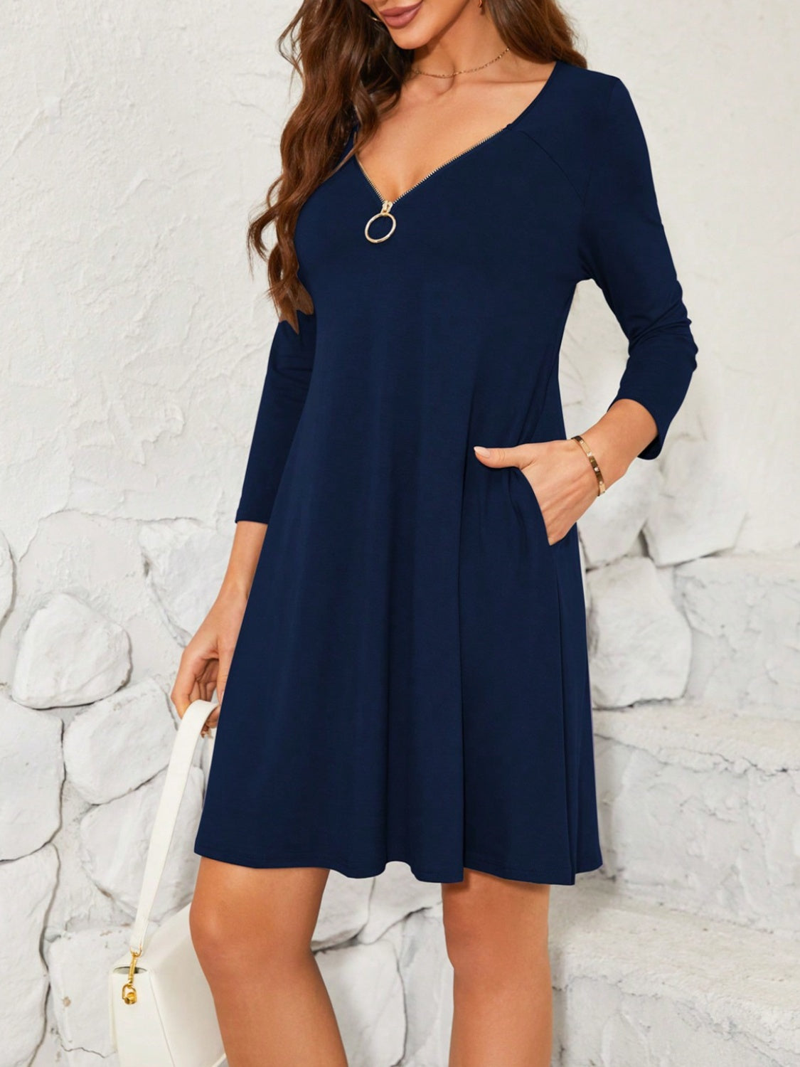 Quarter Zip Long Sleeve Dress-Angel Casuals