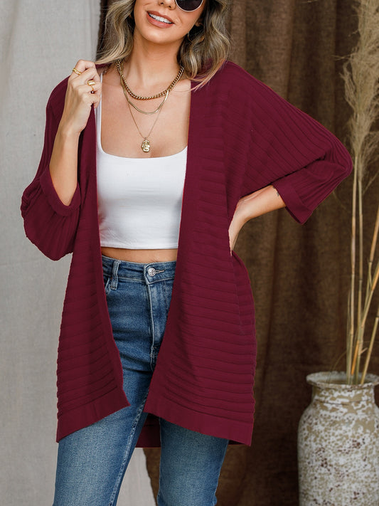 Striped Open Front Knit Cardigan-Angel Casuals
