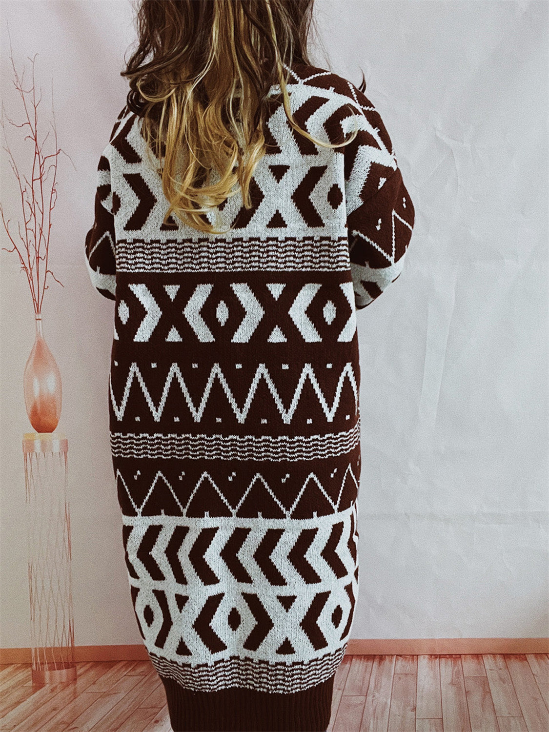 Geometric Button Front Longline Cardigan-Angel Casuals