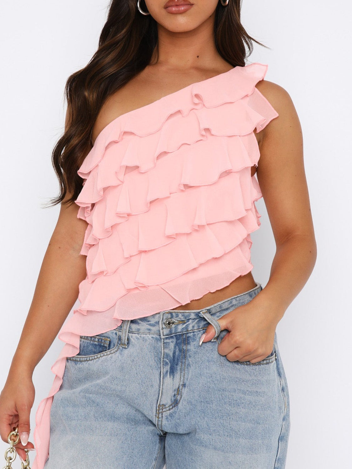 Layered Ruffled One Shoulder Tank-Angel Casuals