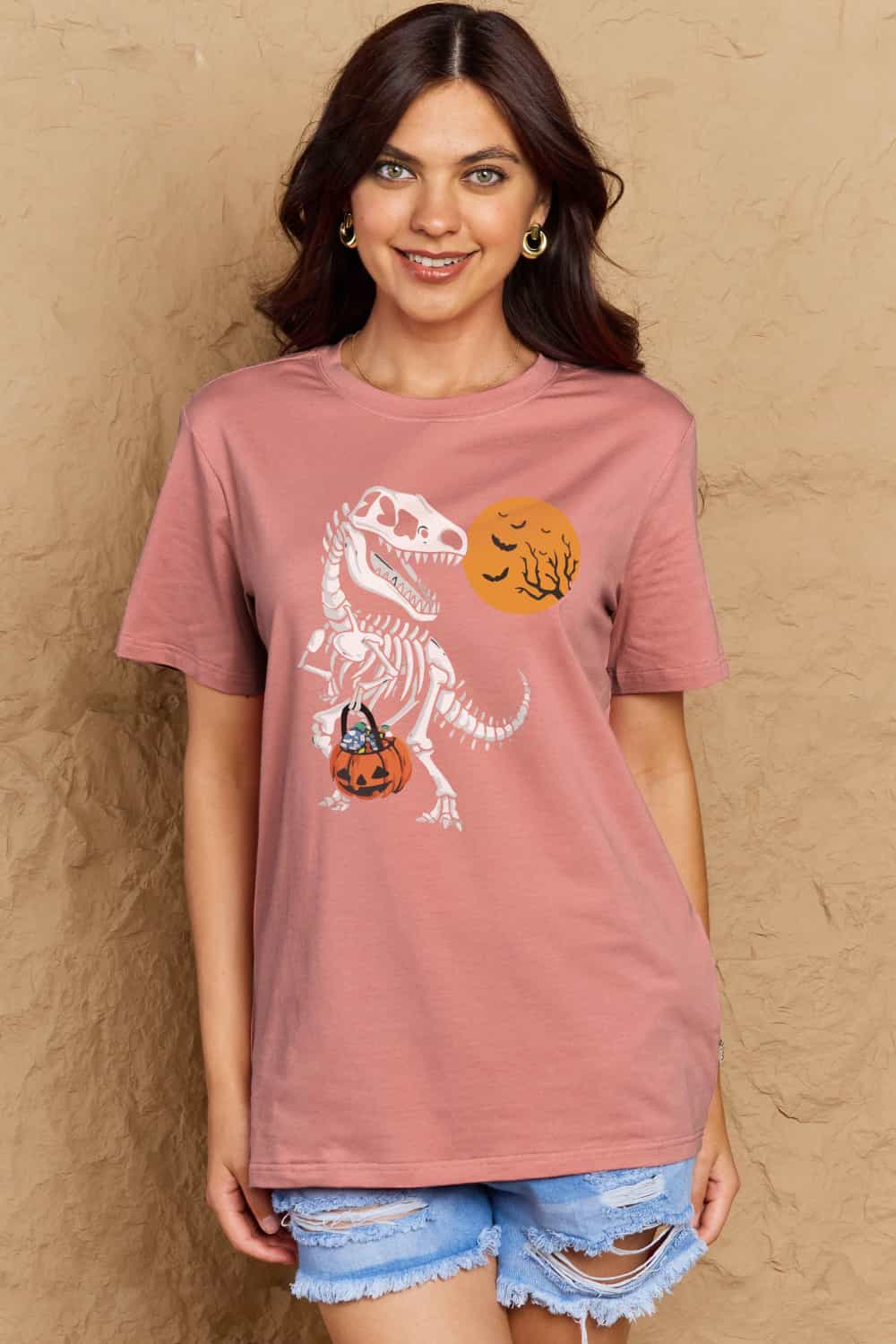 Simply Love Full Size Dinosaur Skeleton Graphic Cotton T-Shirt-Angel Casuals