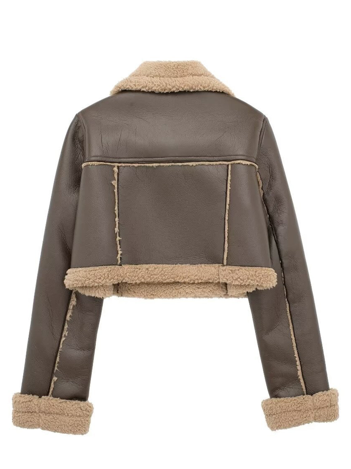 Collared Neck Long Sleeve Plush Cropped Jacket-Angel Casuals