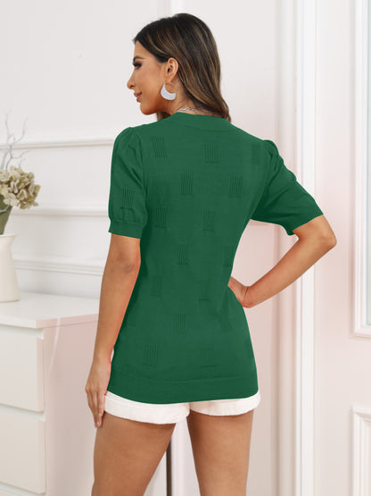 V-Neck Short Sleeve Knit Top-Angel Casuals