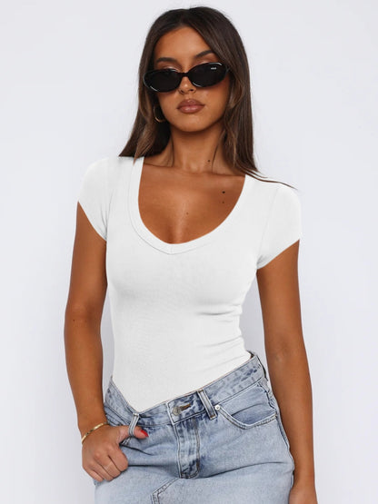 Scoop Neck Cap Sleeve T-Shirt-Angel Casuals