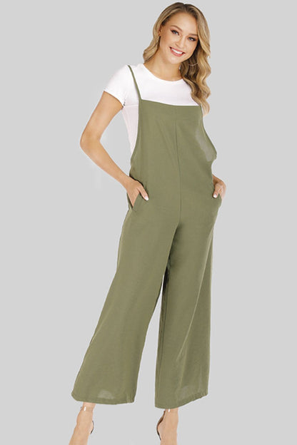 Full Size Cropped Wide Leg Overalls with Pockets-Angel Casuals