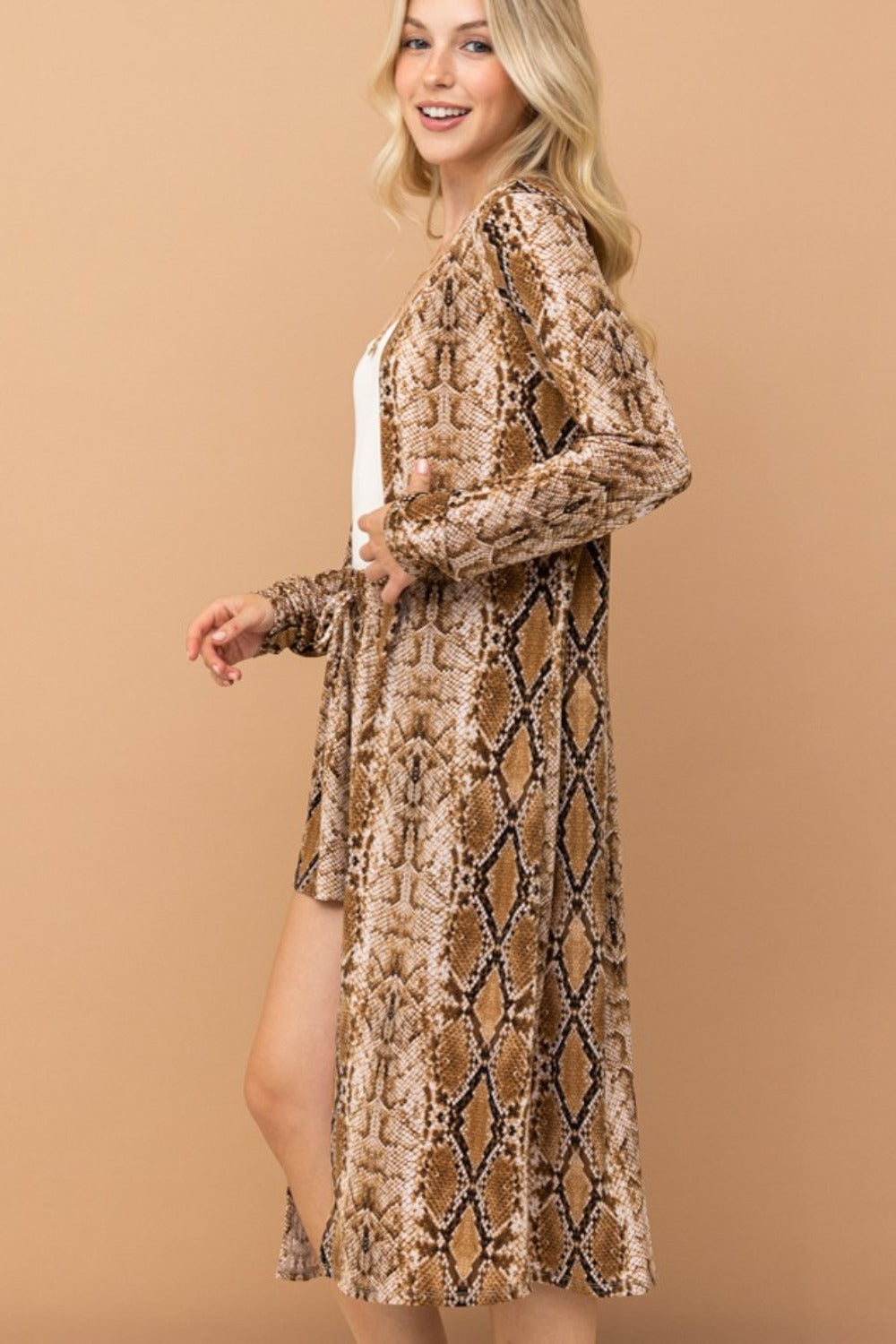 And The Why Snake Print Kimono Open Front Longline Cardigan-Angel Casuals