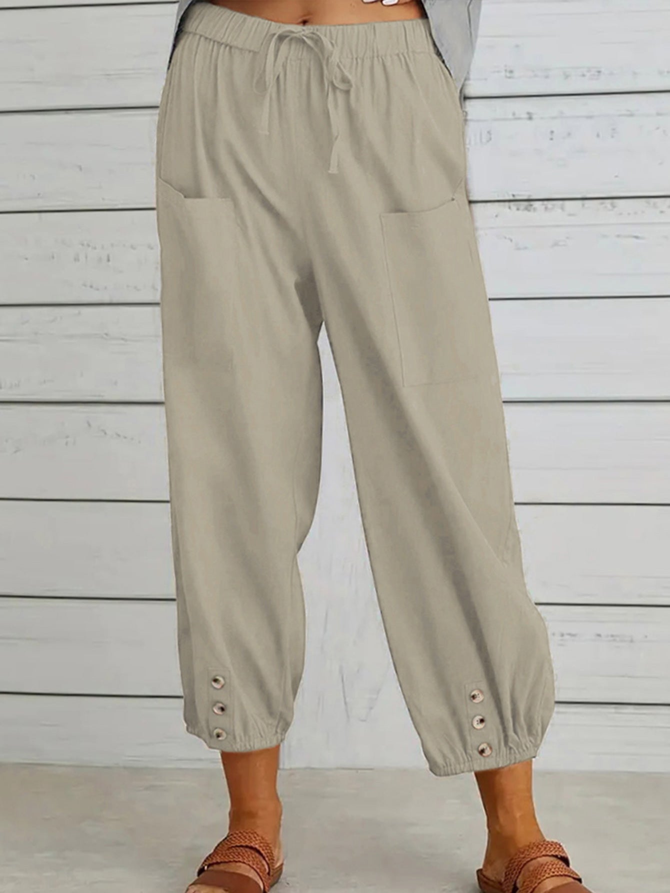 Decorative Button Cropped Pants-Angel Casuals