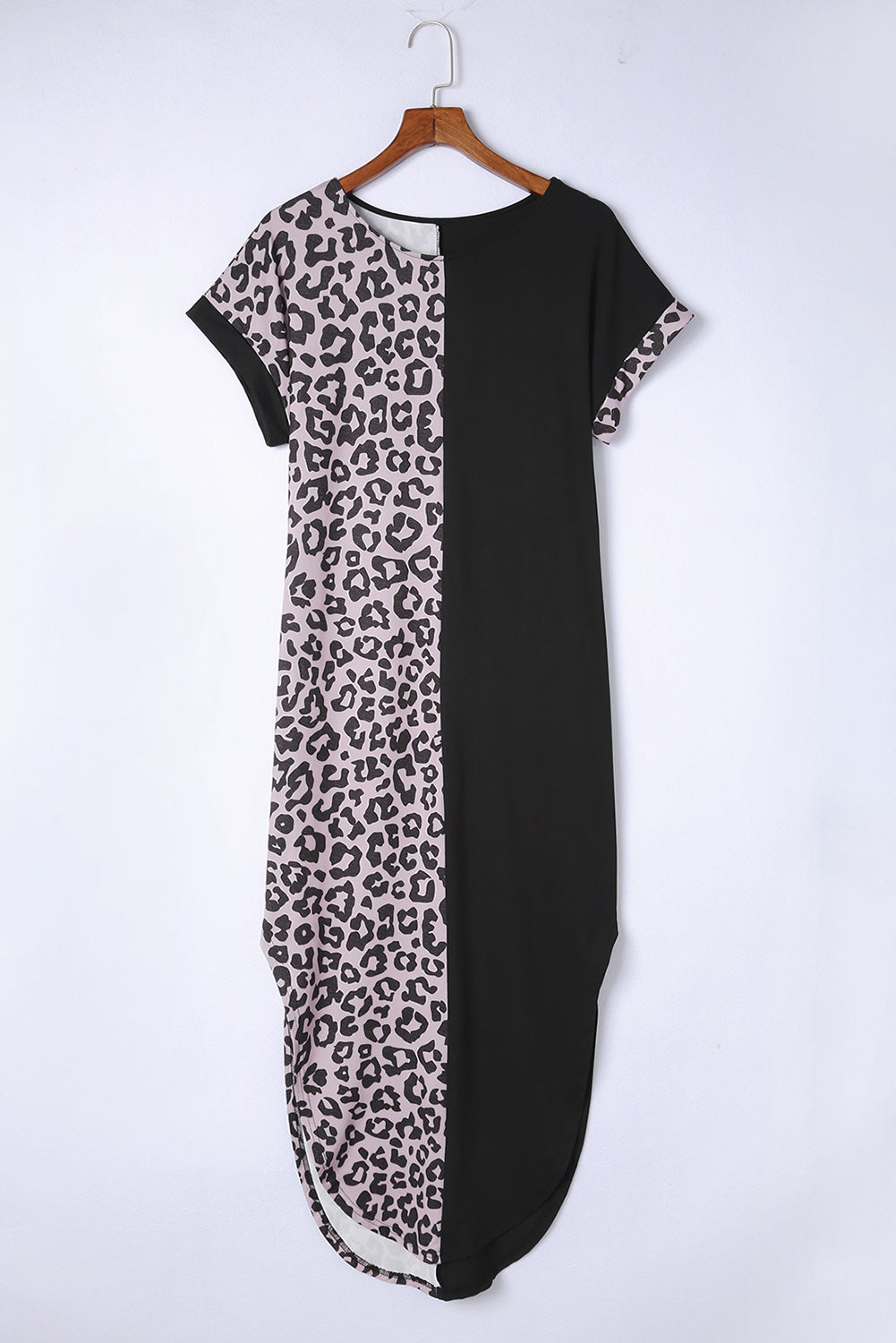 Leopard Color Block Split Dress-Angel Casuals