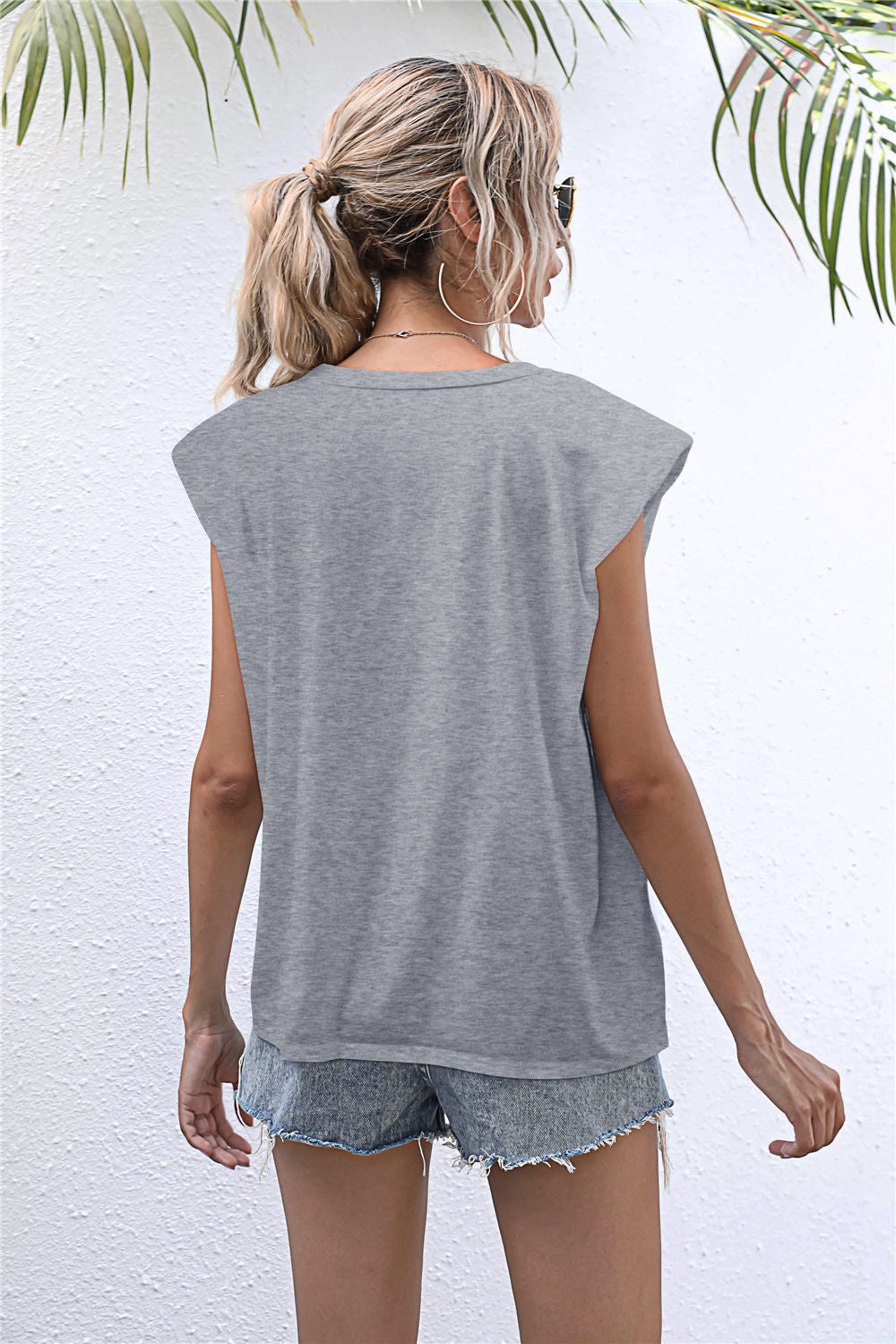 Round Neck Cap Sleeve Tee-Angel Casuals