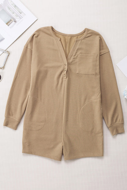 Notched Neck Long Sleeve Romper-Angel Casuals